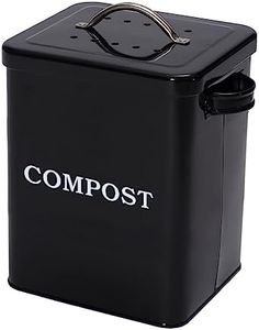 ayacatz Metal Compostor Cocina,6 litros Papelera de compost Cocina con tapa,Bandeja de compost para encimera de cocina con asas,Cubo de compost incluye 4 filtros de carbón-negro