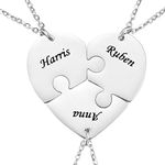 HOUSWEETY Silver Tone Best Friend Necklace Heart Shape Puzzle BBF Friendship Pendant Necklace Jewelry Set Engraved 2-4 Names