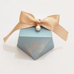 Diamond Shape Baby Shower Favors Gift Box for Guests Chocolate Gift Packing Blue/Pink Boxes Wedding Birthday Party Supplier with Ribbon and Pearl (blue box with gold ribbon)