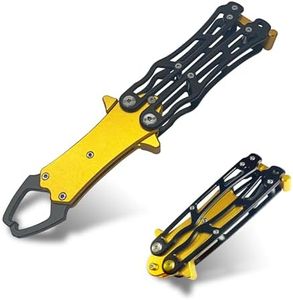 UEDGER Fish Lip Gripper Grabber Tool - Foldable Fishing Holder Tools, Portable Lightweight Aluminium Alloy Fishing Grip Pliers Hook Remover Accessories Gift for Men(Yellow-Black)