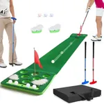 KEMLDIVS Golf Pong Game Set, Detachable Golf Pong Putting Mat with 8 Golf Balls, 2 Golf Cups & Flags, 1 Portable Bag, Golf Putting Green for Indoor & Outdoor Party Game Use (Green with Putter)