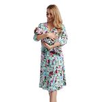 Galabloomer Maternity Robe and Baby Receiving Blanket, Matching Mommy Labor Delivery Robe and Swaddle Set, Brook Green, Medium