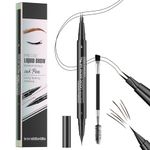 Microblading Eyebrow Pen - Waterproof 2-in-1 Dual-Ended Eye Brow Pen with 2-Fork-Tip Brow Pen and Precise Brush Create Natural Looking Defined Eyebrows Last All Day