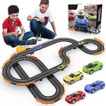 EXOMOON Slot Car Race Track Sets for Boys Kids High-Speed Battery or Electric Race Car Track with 4 Cars, Dual Racing Game 2 Controllers Lap Counter Circular Overpass Track