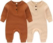 ZAV Solid Unisex Baby Boy Girl Rompers 2 Pack Long Sleeve Jumpsuits Infants Clothes Outfits