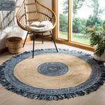 VANU Jute Round Rug - Braided Reversible Rug for Living Room Bedroom Jute Cotton Braided Reversible Rug (A10, 3x3 feet Rug/Carpet)