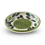 Garlic Grater Plate. (#Ref 12). Handmade and Hand Painted in Cordoba, Spain. Cream Plate with Green Circle and Rim, Olive Pattern.