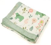 Floral Bear Muslin Swaddle Blankets, 4 Layers Baby Quilt for Boys Girls Toddlers, Everything Blanket, Stroller Cover, Large 43"X45"(Flower Bear)