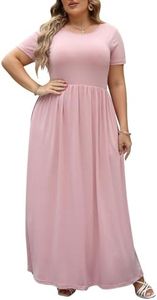 Nemidor Women Short Sleeve Loose Plain Casual Plus Size Long Maxi Dress with Pockets (20, Pink)