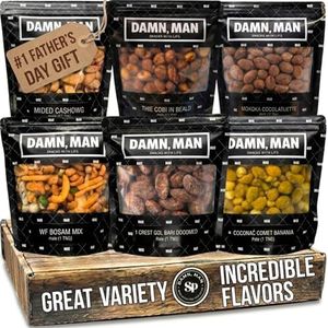 Nuts Gift for Men – Six Unique Gourmet Nut Varieties in Resealable Bags, Includes Almonds, Cashews, Peanuts - Great Gift for Him, Great Gift for Men, Dad, Birthday Gift for Him, Heathy Snack