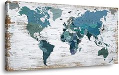 Teal Decor World Map Canvas Wall Art Pictures for Living Room Wall Decoration Blue Wall Decor Office World Map Wall Art Map of the world Picture Framed Artwork Decor for Home Bedroom Decoration