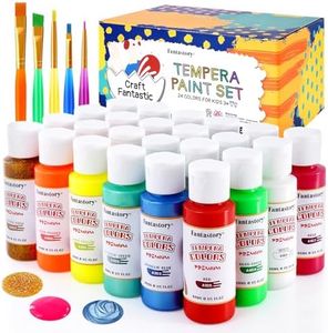 Fantastory Tempera Paint for Kids 24 Colors (2 oz Each) Washable Tempera Paint, Kids Poster Paint Sponge Painting, Non-Toxic Kids Paint Finger Paints Hand Paints Bottles Gifts