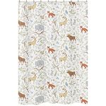 Blue, Grey and White Woodland Deer Fox Bear Animal Toile Kids Bathroom Fabric Bath Shower Curtain