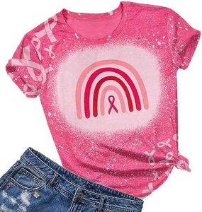 Cancer Shirt Women Breast Cancer Shirts Pink Ribbon Breast Cancer Awareness Rainbow T-Shirts Cancer Short Sleeve Tops, Tie-dye Pink, XX-Large