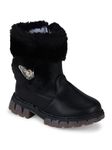 PASSION PETALS PU Winter Boots with Side Rhinestones Kids Baby Girls Boots for Your Kids for Comfortable Wear(Black,3.5 Years-4 Years)