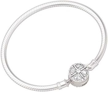 GNOCE "Lucky You 925 Sterling Silver Four-Leaf Clover Crystal Clasp Bracelet Bangle With Cubic Zirconia Fit All Major Brands Of Charms Bead Simple Basic Bracelet For Women (17 cm (6.7 in))