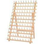 Curtzy 120 Spool Wooden Thread Rack Holder - Thread Organiser Stand with Wall Hanging Hooks - Standing or Wall Mounted - Beech Wood Sewing Spool Holder for Embroidery, Quilting and Sewing Threads