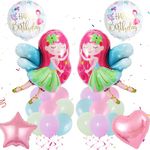 Fairy Foil Balloon Deco Set - 22 Pieces Fairy Party Decoration Fairy Balloon Round Pink Love Five Pointed Star Foil Balloon Pink Purple Blue Green Balloon for Children Girls Birthday Party