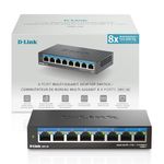 D-Link 8-Port 2.5GB Unmanaged Gaming Switch with 8 x 2.5G - Multi-Gig, Network, Fanless, Plug & Play (DMS-108) Black