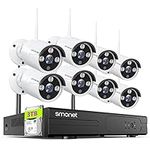 【3TB Hard Drive,Audio】 SMONET 3MP Wireless Security Camera System,8CH Indoor Outdoor Video Surveillance NVR Systems,8Pcs 1296P Home WiFi IP Cameras,P2P,Waterproof,Night Vision,Remote Access