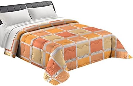 Tata Home Trapuntino Copriletto Trapuntato Primaverile Estivo 100 gr/mq Quilt Leggero Letto Due Piazze Matrimoniale 260x260 cm Fantasia Geometrica a Quadri Made in Italy Colore Arancio