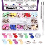 Swpeet 100 Sets 1.25cm - 1/2 inch 10 Colors Metal Snaps Buttons with 4Pcs Fixing Tools Assortment Kit, Clothing Snaps Kit for Clothing, Leather, Jacket, Jeans Wear, Bags, Bracelet