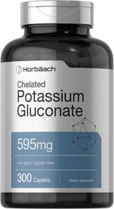 Horbach Potassium Gluconate Supplement 595mg | 300 Count Vegetarian, Non-GMO, Gluten Free Capsules by Horbaach