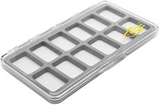 SF Plastic Large Fly Fishing Box Double Side Clear Lid Easy Slit Foam Thin 12 Compartments