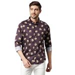 Thomas Scott Mens Printed Slim Fit 100% Cotton Casual Shirt with Spread Collar and Long Sleeve Dark Wine