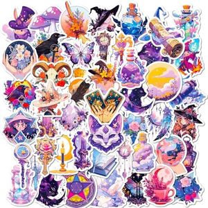 jixiejumo Witch Stickers 50 Pcs, Mystical Magic Witchy Vinyl Merch, Waterproof Sticker Pack for Water Bottle, Party, Scrapbooking, Halloween, Gift