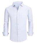 Alex Vando Mens Dress Shirts Wrinkle Free Regular Fit Stretch Bamboo Button Down Shirt, Blue/White, Large