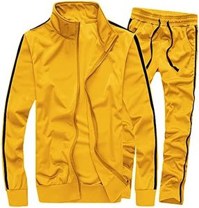 MACHLAB Men's Activewear Full Zip Warm Tracksuit Sports Set Casual Sweat Suit, Yellow, Large