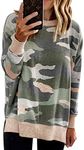 ECOWISH Women Side Split Sweatshirt: Fall Crewneck Long Sleeve Oversized Camo Shirts Casual Camouflage Print Pullover Tops 017 Beige XL