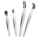 Rubber Tipped Tweezers, Tweezers with Rubber Tips, Large Stainless Steel Rubber Tweezers for Stamps Coins Jewelry Crafts 4 PCS (Black)