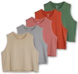 5 Pack: Womens Summer Cute Crop Tank Top Shirt Trendy Dry Fit Ladies Tops Tees Athletic Yoga Workout Running Gym Active Cropped Exercise Women Loose Fit Sleeveless Fitness Tanks Camisole - Set 9, XL