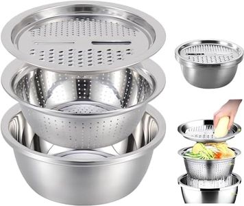 REASOR Colander Strainer Set with Grater,Multifunctional 304 Stainless Steel Basin with Mixing Bowl,BPA Free,for Washing Vegetables, Fruit and Rice and for draining Cooked Pasta.