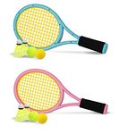 Nileatry Kid Tennis Racket with Bag,Plastic Racquet Include 2 Foam Ball,2 Tennis Ball,4 Badminton for Children,Toddler Outdoor/Indoor Sport Play