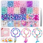 Qinzave 802Pcs Bracelet Making Kit Mermaid Beads for Jewelry Making Assorted Sizes 6mm 8mm Jewelry Making Kit with Mermaid Shell Pendants, Mermaid Beads for Bracelet Necklace DIY Craft