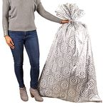 Hallmark 56" Large Plastic Gift Bag (Silver Damask) for Engagement Parties, Bridal Showers, Weddings, Christmas, Holidays or Any Occasion