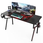 DESIGNA 55'' Gaming Desk, K-Shape Computer Desk with Mouse Pad, Cup Holder, Headphone Hook, Controller Stand, Gamer Workstation for Home Office, Black