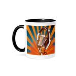 3dRose 3dRose Vintage Mic Microphone and Headphones On Grunge Halftone Rays Background Music Vector Design - Two Tone Black Mug, 11oz (Mug_115374_4), Black/White