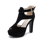 Women's Girls' Ankle Strap Peep-Toe Platform Chunky Block High Heel Dress Sandals black Size: 2