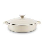 Barbary & Oak BO800253CRM Shallow Cast Iron Casserole Pan with Durable Enamel Interior, 28cm, Camembert Cream