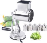 GION Rotary Cheese Grater, Vegetable Slicer with 5 Interchangeable Stainless Steel Blade, Perfect for Cheese, Carrot, Nuts, Spice Grater & Cutting – Nonmoving Base (1Pcs)