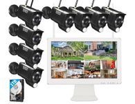 Tonton Wireless CCTV Camera System, 16" 10CH 5MP Security Surveillance System, (8) 3MP Outdoor IP Camera with PIR Motion Detection & Floodlight, Two-way Audio and Color Night Vision, 1TB HDD Included