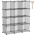 C&AHOME Wire Cube Storage, 12-Cube Storage Organizer, Metal Stackable Storage Bins, Modular Bookcase, DIY Closet Cabinet Ideal for Living Room Bedroom, Home, Office 36.6”L x 12.4”W x 48.4”H Black