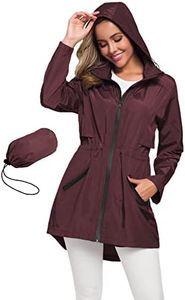 Avoogue Rain Jacket Women Waterproof With Hood Rain Coats For Travel Windbreaker Wine Red Xxl