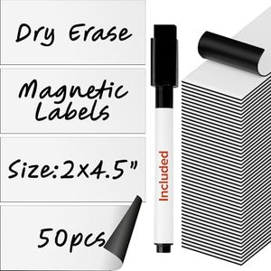 Dry Erase Magnetic Labels 50pcs White Board 2x4.5xtotal Thickness 0.5mm+1 Dry Erase Marker