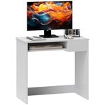 HOMCOM Compact Computer Table with Keyboard Tray Drawer Study Office Working Writing Desk, White