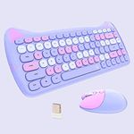 Cute Cat Keyboard and Mouse Combo Wireless, Kawaii Keyboard and Mouse for Girls and Kids, Soundless Colorful Keys, Compatible with Notebook, PC (Purple-84Keys)